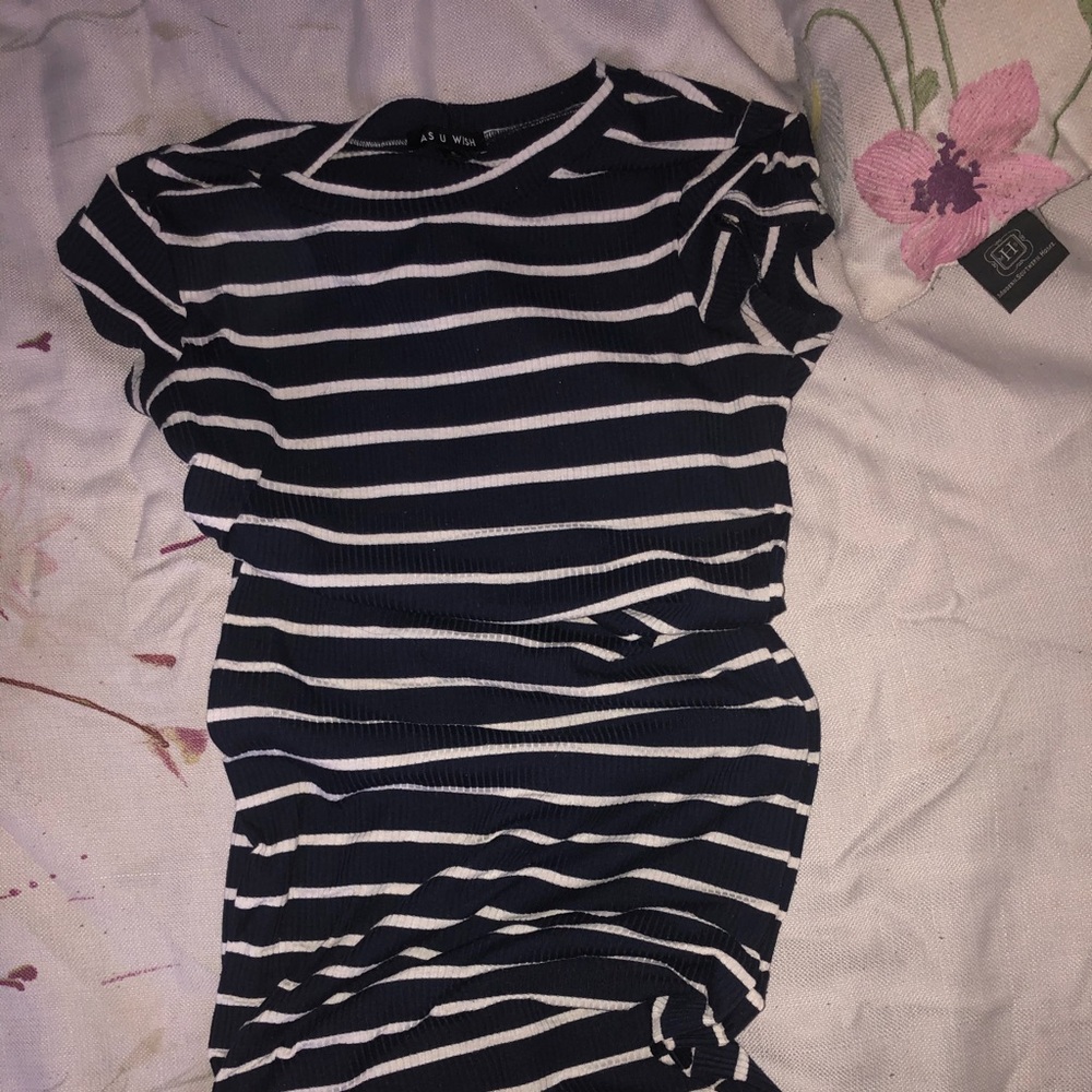 striped navy blue dress